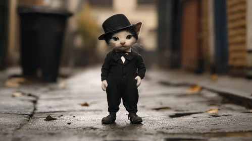 Dapper Cat in Black Suit and Hat