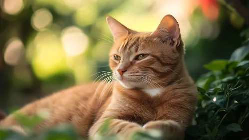 Ginger Cat Relaxing in Nature