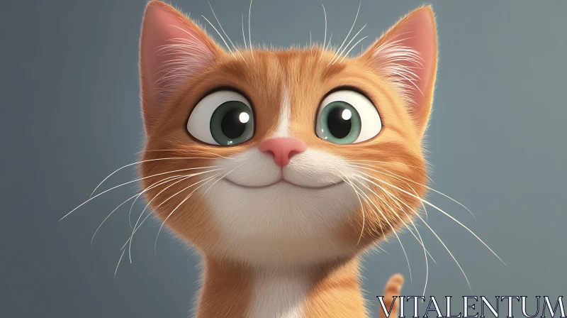 Charming Animated Orange Kitten with Expressive Eyes AI Image