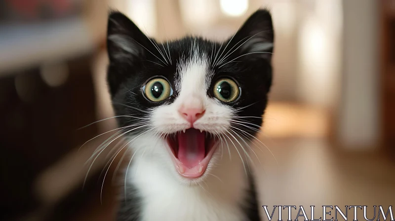 Joyful Kitten with Wide-Open Eyes AI Image