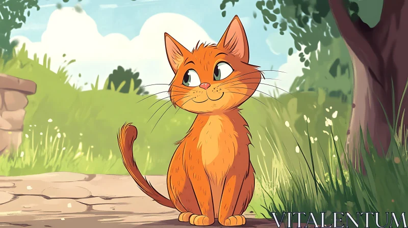 Adorable Orange Cartoon Cat Outdoors AI Image