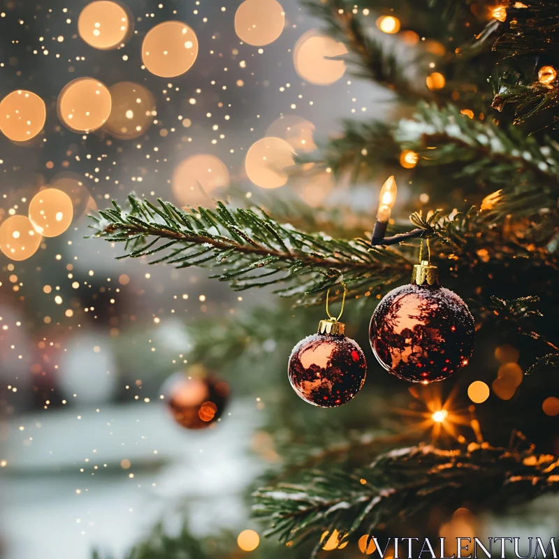 Festive Christmas Tree with Ornaments and Lights AI Image