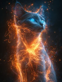 Glowing Cat Enveloped in Flames