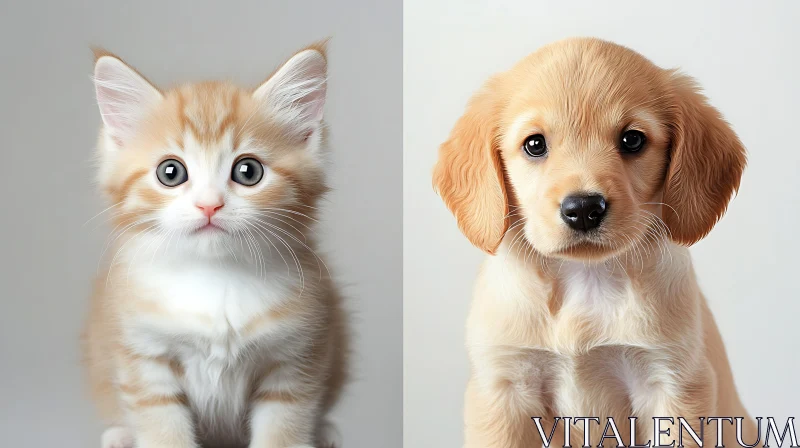 AI ART Cute Kitten and Puppy Side-by-Side Portrait