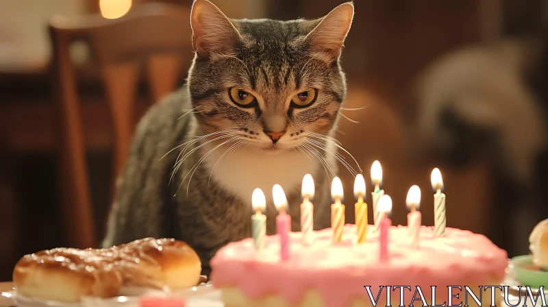 Cat Birthday Party with Cake AI Image