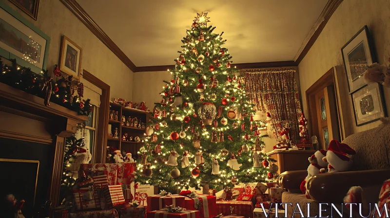 AI ART Festive Christmas Tree with Presents and Ornaments