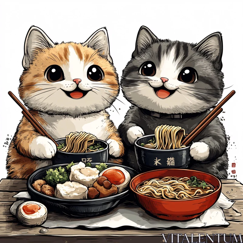 AI ART Adorable Cats Eating Ramen