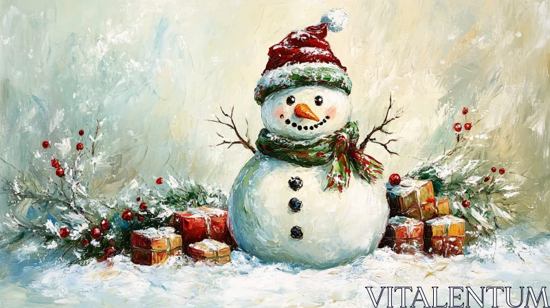 Cheerful Snowman in a Winter Wonderland AI Image