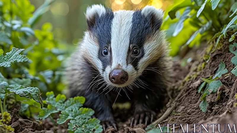 Curious Black and White Badger in Natural Habitat AI Image