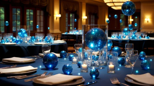 Exquisite Centerpiece with Luminous Spheres in an Extravagant Table Setting