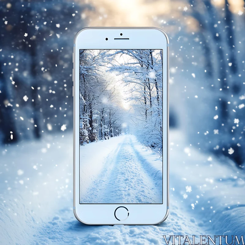 Winter Wonderland on a Phone Screen AI Image