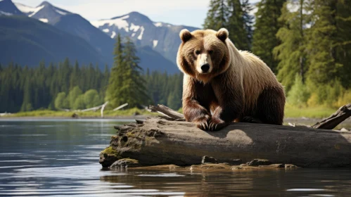 Majestic Brown Bear in Wilderness with Mountainous Backdrop