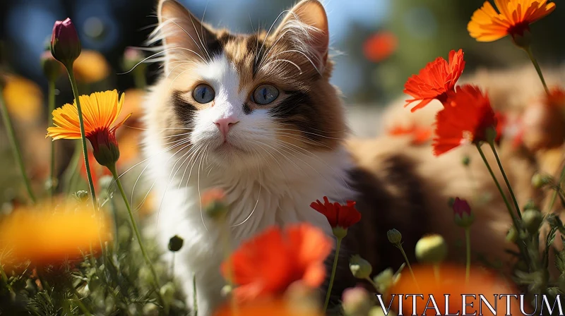 Majestic Cat in Field of Flowers AI Image