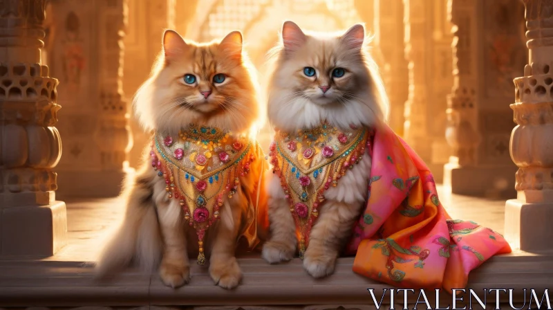 Majestic Cats in Traditional Indian Attire AI Image