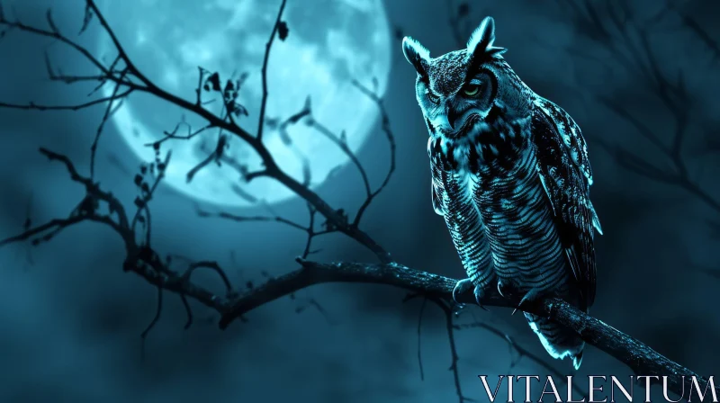 Mysterious Moon and Owl Artwork AI Image