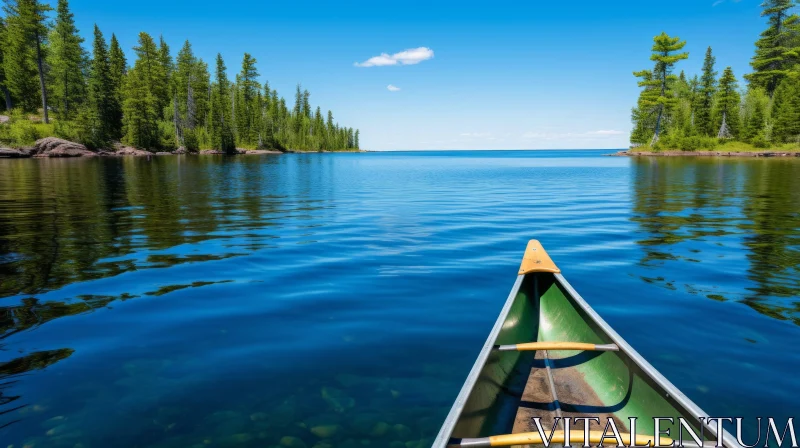 Tranquil Canoeing in Manitoba National Forest - A Reflection of Environmental Awareness AI Image