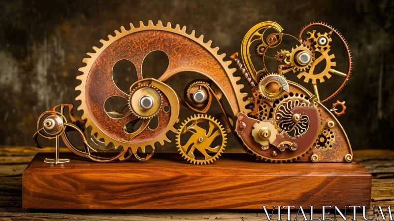 Unique Steampunk Sculpture | Captivating Metal and Wood Art AI Image