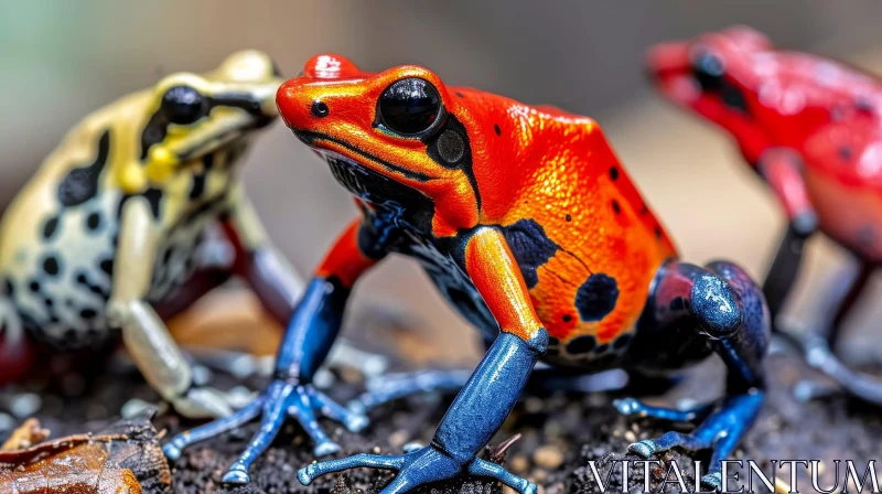 Vibrant Poison Dart Frogs in a Rainforest | Close-Up Photography AI Image