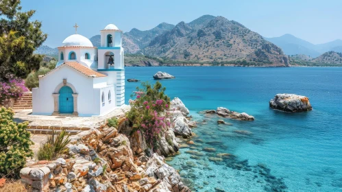 White Church on Mediterranean Coast | Serene Nature Scene