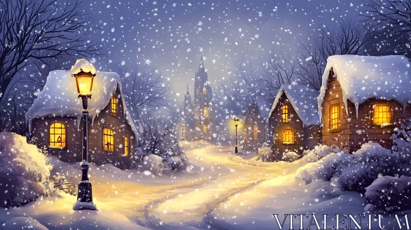 AI ART Cozy Snowy Cottages on a Winter Night