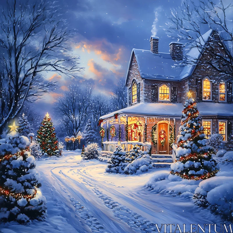 Festively Decorated House in Winter AI Image