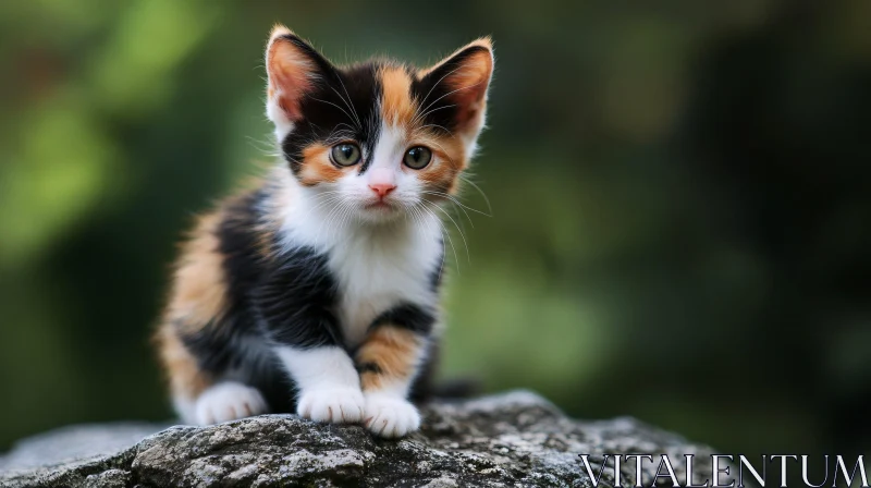 Charming Calico Kitten Outdoors AI Image