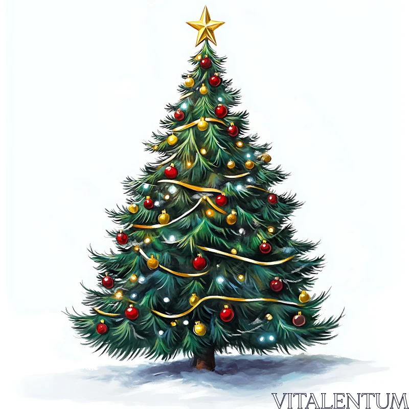 Festive Christmas Tree Decoration With Ornaments AI Image