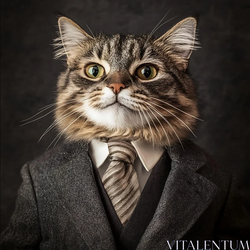 Anthropomorphic Cat in Formal Attire AI Image