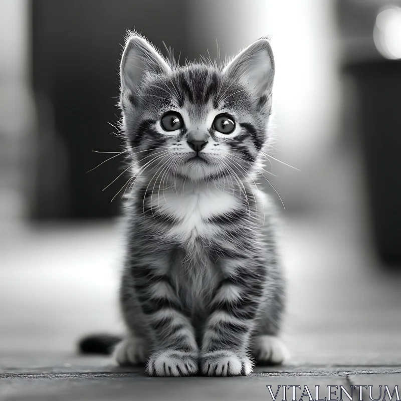 Adorable Kitten in Monochrome AI Image