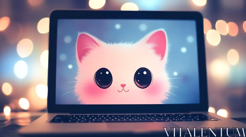 AI ART Charming Kawaii Cat Display on Laptop