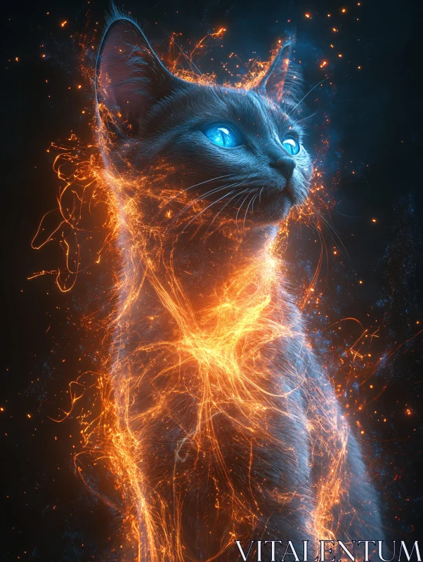 Glowing Cat Enveloped in Flames AI Image