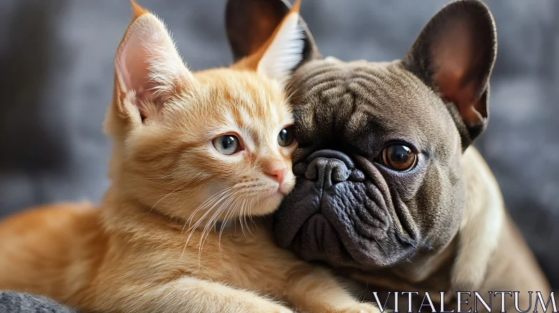 AI ART Adorable Kitten and Bulldog Cuddling