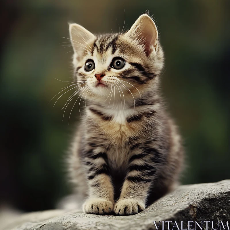 AI ART A Cute Furry Kitten on a Rock