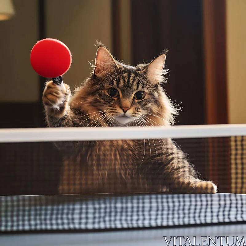 AI ART Fluffy Cat with Ping Pong Paddle