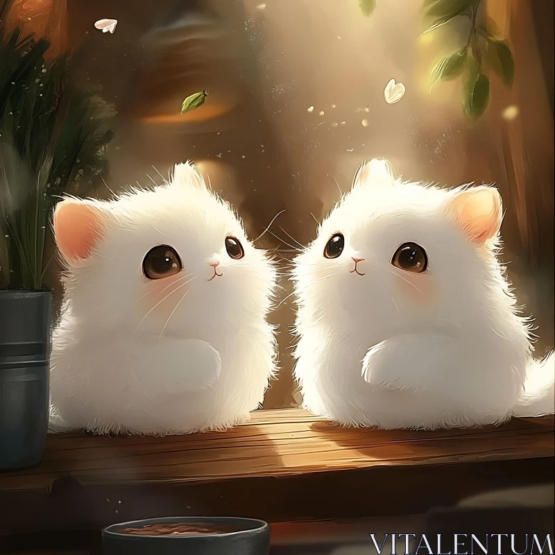 Cute Fluffy Cats in Warm Light AI Image