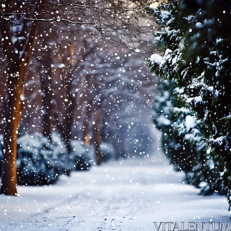 Peaceful Snowy Forest Path AI Image