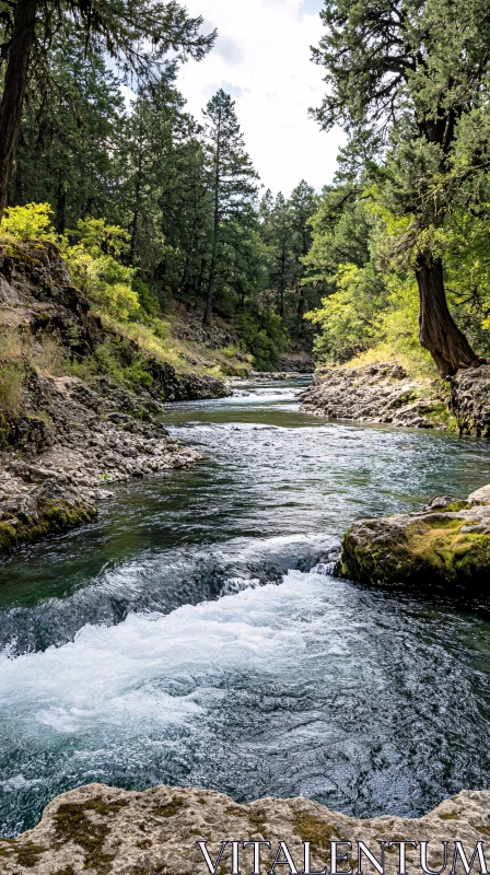 Tranquil Forest River Scene AI Image