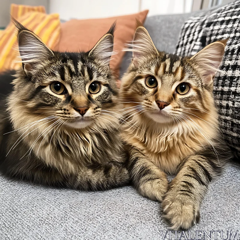 Cute Striped Cats Relaxing Together AI Image