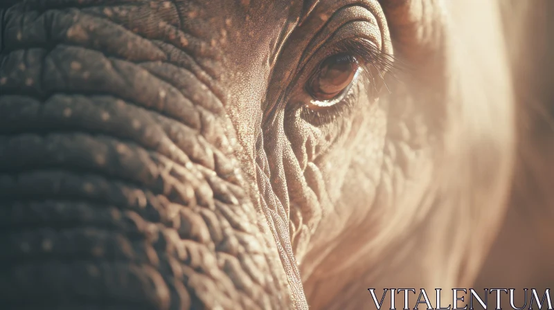 Close-up Photo of an Elephant's Eye with Golden Light | Surreal Retro Atmosphere AI Image