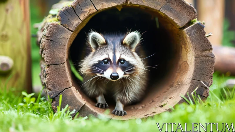 Curious Raccoon Peeking Out of Tree Trunk | Wildlife Photography AI Image