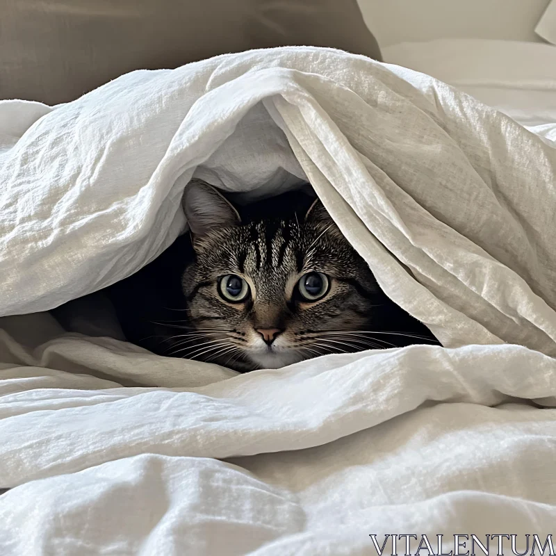 Cozy Cat Snuggled in Blanket AI Image