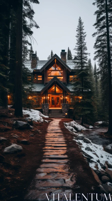 Enchanting Cabin in the Woods: A Luxurious Atmosphere AI Image