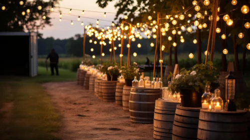 Rustic Wedding Venue Illuminated by Candlelight