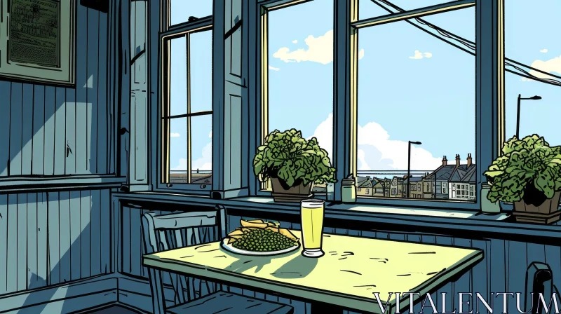 Traditional British Pub or Restaurant Interior Illustration AI Image