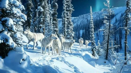 White Wolves in Snowy Forest - A Captivating Nature Scene