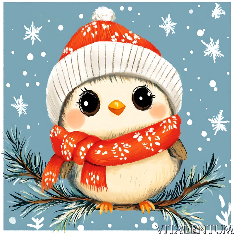 Cute Winter Bird with Beanie and Scarf AI Image