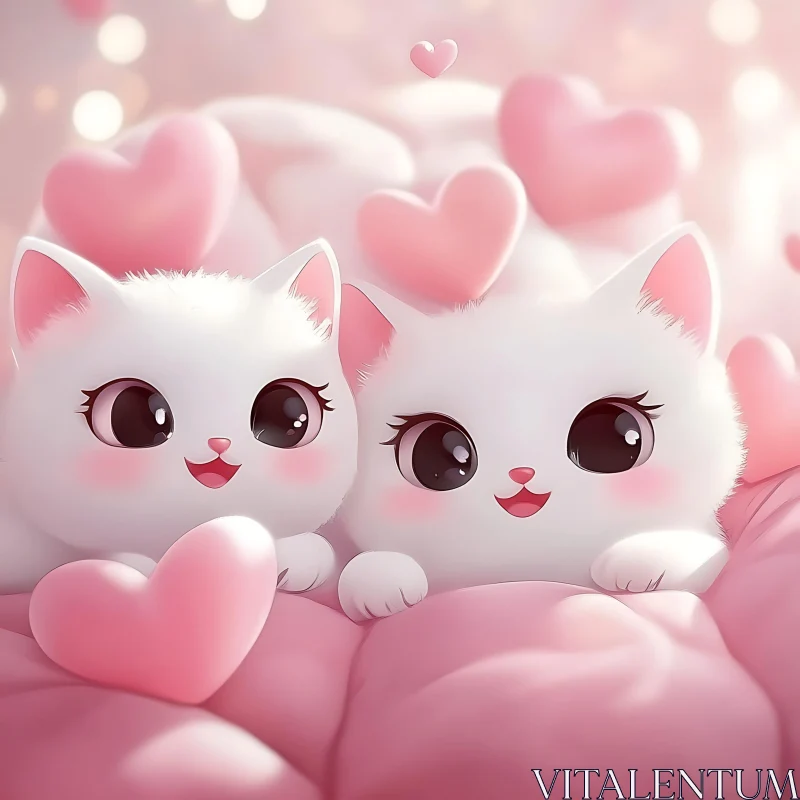 Adorable Kittens with Heart Shapes AI Image