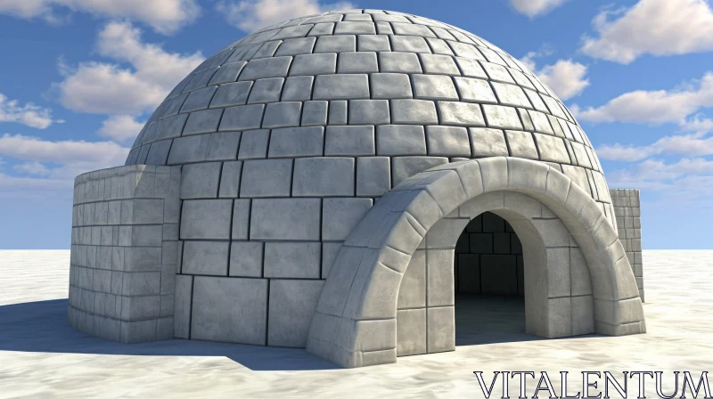 3D Rendering of an Arctic Igloo in Snowy Landscape AI Image