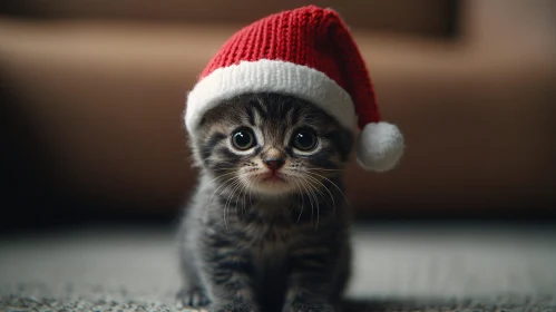 Cute Christmas Kitten with Santa Hat