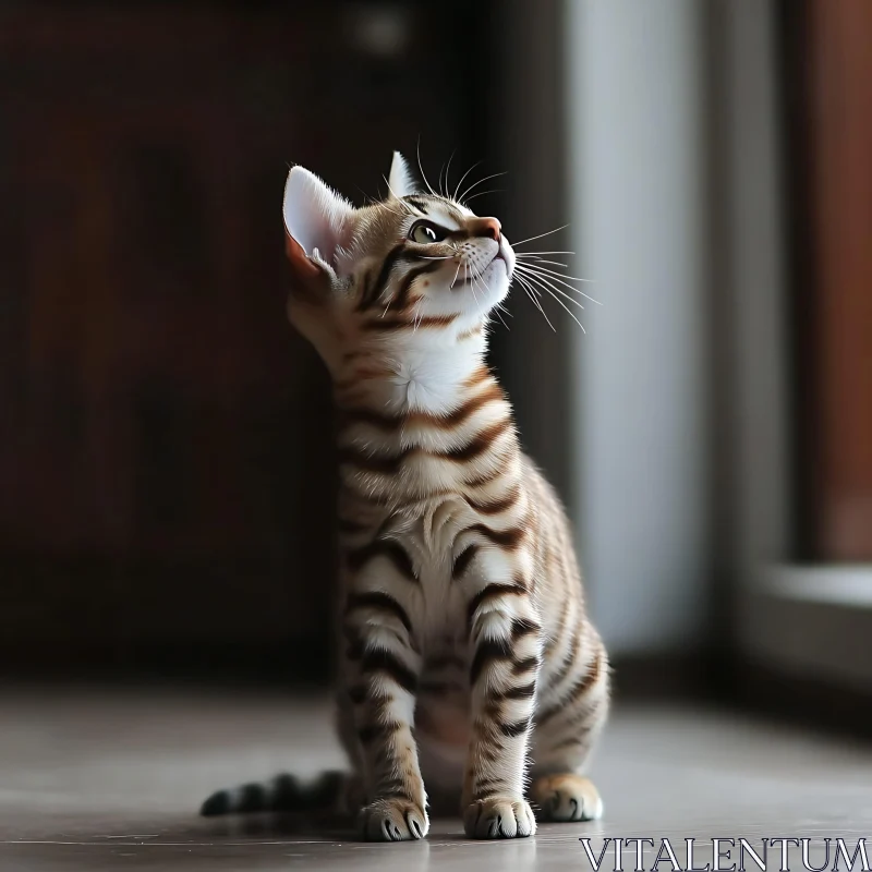 Indoor Photo of a Cute Striped Kitten AI Image